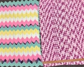 Lot of two Afghan baby blankets, multicolored, handmade