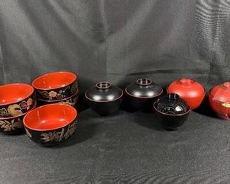 Red Black Plastic Melamine Asian Style Rice Bowls