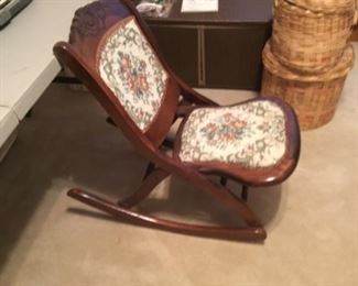 Folding rocking chair with embroidery seat & back