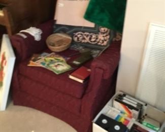 Living room - stationary chair, children’s books, tapes & miscellaneous