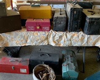 Large selection of vintage tool boxes