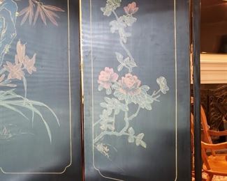 Vintage Chinoiserie semi precious folding screen