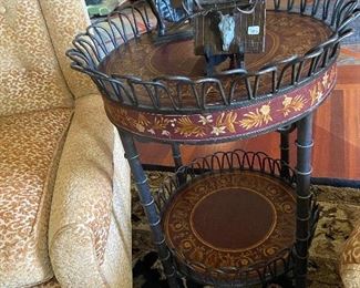 Round decorative table, Mini bronze plaque, horse statue.