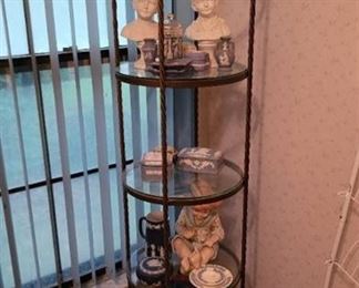 4 Tier Bronze Tone Metal Shelf - One Glass is Split - Contents Not Included