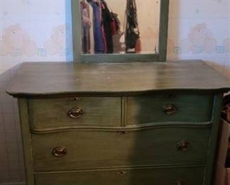 Antique Green Dresser with Mirror