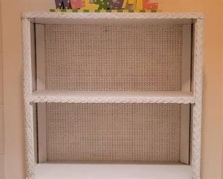 White Wicker Bathroom Shelf with Welcome Sign
