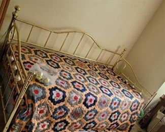 Brass Tone Aluminum Trundle Day Bed with Floral Knobs (Quilt NOT included)