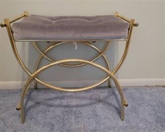 Powder Blue Brass Tone Aluminum Vanity Stool