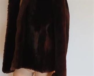 Faux Fur Coat Waist Length Brown Burgandy Tint