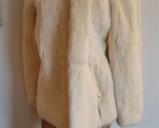 French White Fur Womans Coat Size Large