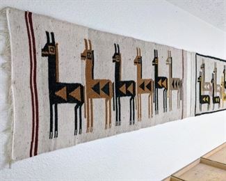 Zapotec  Oaxacan Handwoven Wool Wall Hanging Llamas 