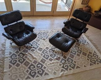 MCM Eames Lounge Chair and Ottoman by Herman Miller SOLD; MCM Eames Lounge Chair Black Leather by Herman Miller SOLD; Muted Greys and Tan 9 X 6 Rug