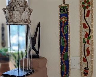 Yoruba Nigeria Africa Beaded Crown and Stand; Yoruba Tribal Diviners With Cowrie Shells Glass Seed Beads #1 SOLD; Yoruba Tribal Diviners With Cowrie Shells Glass Seed Beads #2 SOLD