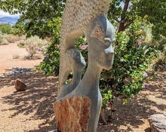 Dominic Benhura, Zimbabwe "Mother and I" Serpentine Sculpture 3 X 5 X 1 1/2"