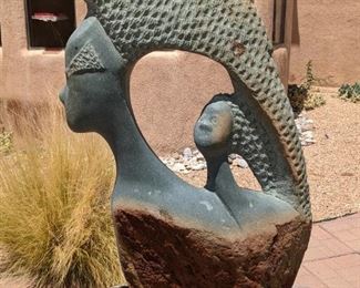 Dominic Benhura, Zimbabwe "Mother and I" Serpentine Sculpture 3 X 5 X 1 1/2"