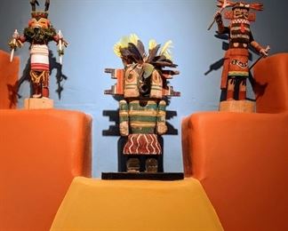Kachina Albert Pashene;                                                      
Kechare by Genny Lawyer, 1999;                                           
Hopi Carved Cottonwood Kachina by Roxie Pela, "Whipper"