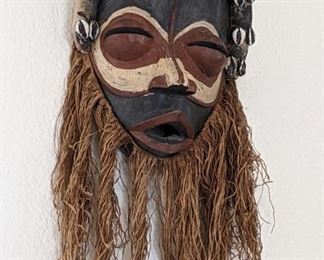 African Tribal Mask with Jute and Shells