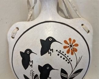 Native American Acoma Fine Mimbres Style Motif Canteen signed Mary Lewis Birds 8/95