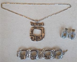 Brigitte Huet and Ivan Campant Sterling "Lady" Articulated Pendant, Necklace, Bracelet, Earrings Set