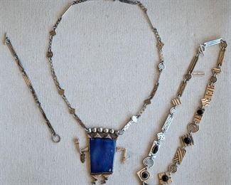 Judy Perlman Taos Sterling Lapis Pendant Necklace; Judy Perlman Taos Sterling Onyx  Necklace;                   Judy Perlman Taos Sterling Bracelet 