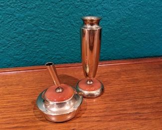 MCM Brass and Amber Pen Holder and Bud Vase