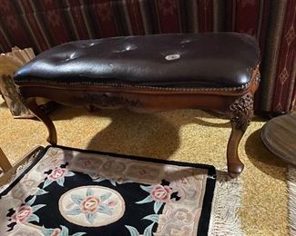 Leather bench, wool rug