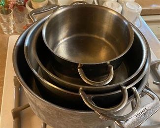 Stainless mixing bowls, All-Clad pot