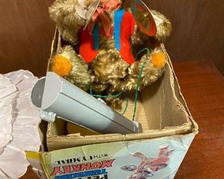 Vintage toy Pepi Tumbling Monkey with Cymbal and original box