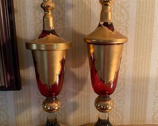 Gold and red covered vases