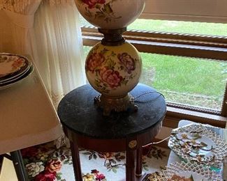 Marble top end table, GWTW lamp