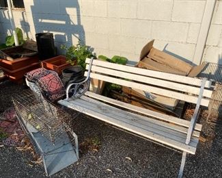Iron and wood bench, traps