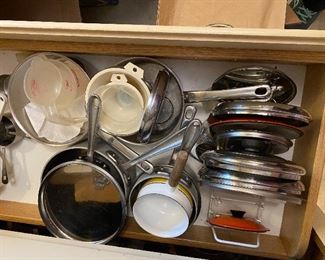 Kitchen pots, pans, baking