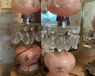 Pair of pink glass lamps