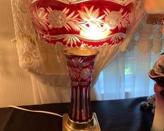 Red and white glass lamp