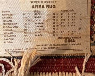 Label on area rug