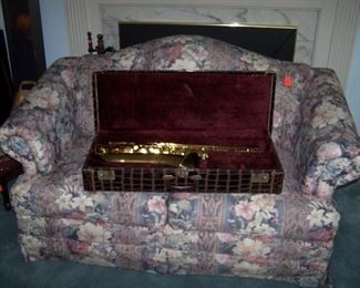 TENOR SAXOPHONE ("THE INDIANA" BY MARTIN OF ELKHART, INDIANA, SERIAL #71640)  & TWO-CUSHION LOVESEAT