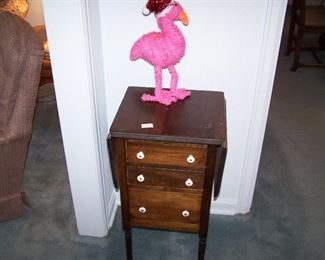 THREE-DRAWER DROP-LEAF STAND & PINK FLAMINGO