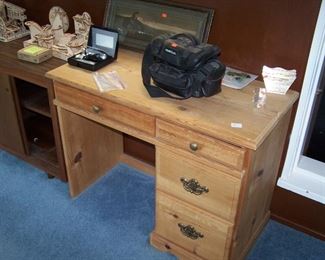 PINE KNEEHOLE DESK & MISC.