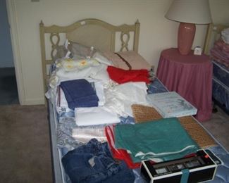 ONE OF A PAIR OF TWIN BEDS & BEDDING