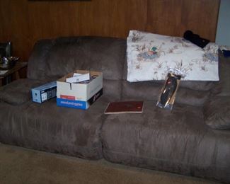 CHOCOLATE SUEDE RECLINER SOFA