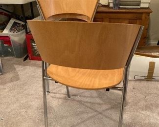 This awesome blond wood MCM stackable chair. There are three )3) of these chairs. ONLY $150 plus tax. 

Dimensions: 32'' H x 18'' W x 21'' D