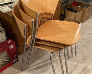 This awesome blond wood MCM stackable chair. There are three )3) of these chairs. ONLY $150 plus tax. 

Dimensions: 32'' H x 18'' W x 21'' D