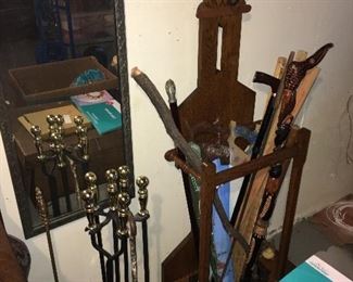 Fireplace Tool Set, Wall Mirror, Canes