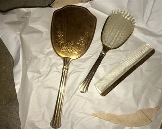 Antique Mirror, Brush and Comb Set