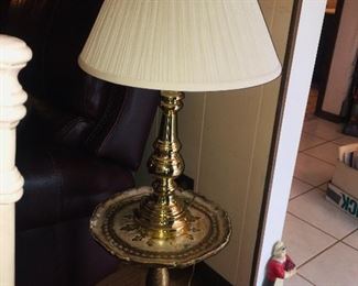 Brass Lamp, gold leaf round table