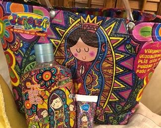 Limited Edition Virgen de Guadalupe tote and Skin So Soft by Avon