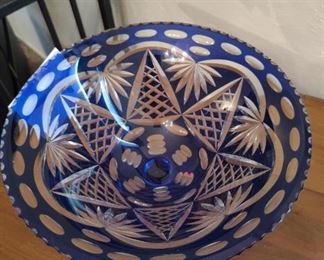 blue cut glass bowl