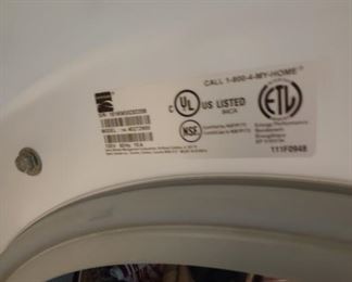 Kenmore Washer Label