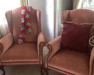 PINK WING BACK CHAIRS