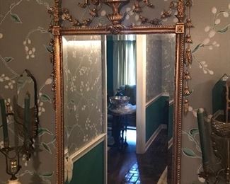 Italian antique carved wood and metal mirror 